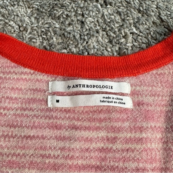 Anthropologie Cherie Puff Sleeve Sweater Medium Red pink cozy v-neck soft boho - Picture 6 of 14